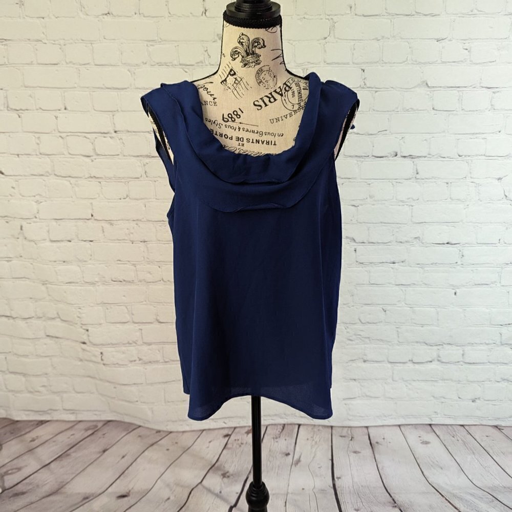 PAPER CRANE Blue Spaghetti Strap Ruffle Blouse Top L